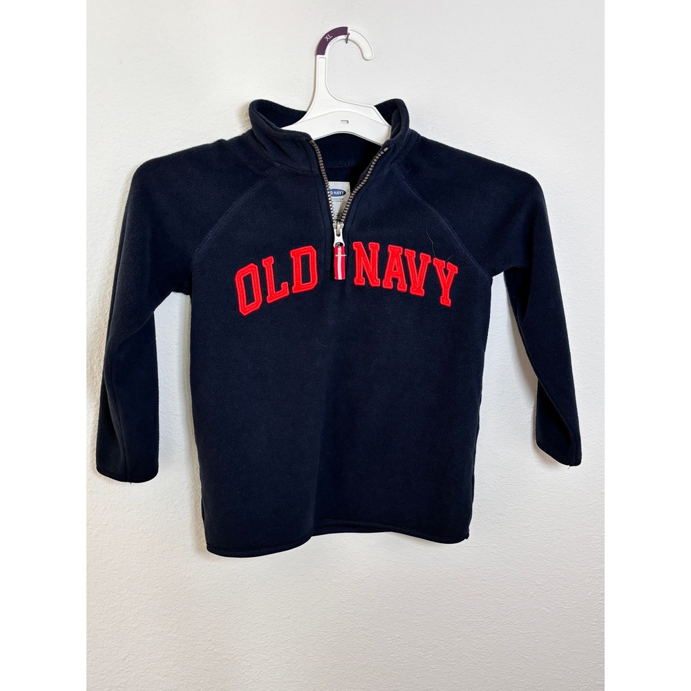 Old Navy Boys 5T Navy Blue Quarter Zip Fleece Pullover Red Logo Sweatshirt